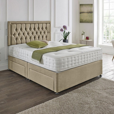 Dining Tables Lisbon Matching Headboard Divan Set, 2 Drawer On Same Side With Sprung 1500 Comfort Mattress - Light Boucle Natural - King - image 1