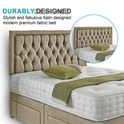 Dining Tables Lisbon Matching Headboard Divan Set, 2 Drawer On Same Side With Sprung 1500 Comfort Mattress - Light Boucle Natural - King - thumbnail 3
