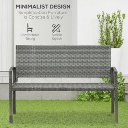 Grey Rattan Loveseat Wicker 2 Seater Chair With Armrests For Garden Outdoor - thumbnail 3