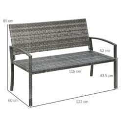 Grey Rattan Loveseat Wicker 2 Seater Chair With Armrests For Garden Outdoor - thumbnail 2