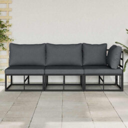 Walplus Outdoor Furniture With Cushion 3 Pcs Black Aluminium - thumbnail 3