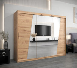 Arte Rhomb Contemporary Mirrored 3 Sliding Door Wardrobe 9 Shelves 2 Rails Oak Artisan Effect (H)2000mm (W)2500mm (D)620mm - thumbnail 2