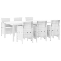 Berkfield Garden Dining Set 7 Pcs White Polt Rattan - thumbnail 2