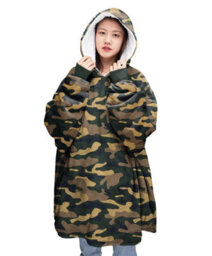 Homes & Linen Oversized Hoodie Teddy Blanket Plush Camouflage Fleece Sweatshirt With Pocket