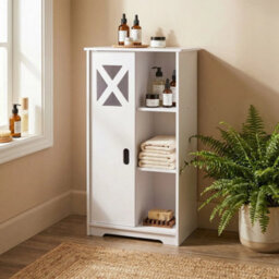 White Freestanding Bathroom Storage Cabinet 2 Door Cupboard Cloakroom Furniture - thumbnail 3