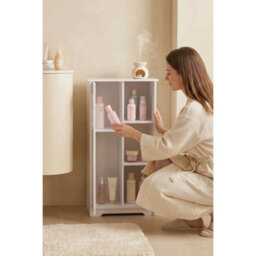 White Freestanding Bathroom Storage Cabinet 2 Door Cupboard Cloakroom Furniture - thumbnail 4