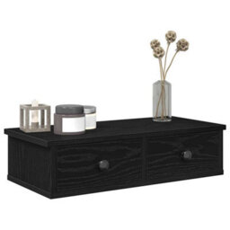Berkfield Durable Wall Shelf With Drawers Black 60X25X15 Cm Engineered Wood - thumbnail 2