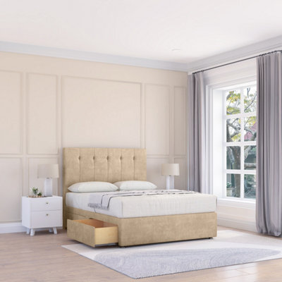 "Sloomy 2Ft6 Highbury Divan Bed Base Almond Coinston ,no Drawers & 26"" Struts Headboard - Small Single" - image 1