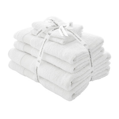 Catherine Lansfield Bathroom Anti Bacterial 500 Gsm Soft & Absorbent Cotton 6 Piece Towel Set White - image 1