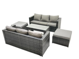 Fimous Garden Outdoor Rattan Furniture Set With Sofa Coffee Table 2 Big Footstools Dark Grey Mixed - thumbnail 2