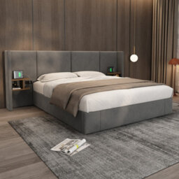 Btm 6Ft Super King Velvet Ottoman Storage Bed Frame Hydraulic Headboard With Usb Ports Sockets Two Bedside Tables Grey No Mattress - thumbnail 3