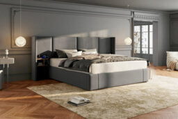 Btm 6Ft Super King Velvet Ottoman Storage Bed Frame Hydraulic Headboard With Usb Ports Sockets Two Bedside Tables Grey No Mattress - thumbnail 8