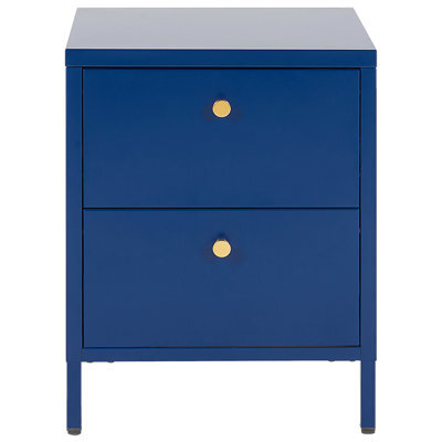 Wyld And Coco Bluesteel Bedside Table Two-Drawer Nightstand, Industrial Glam Steel, Gold Knobs, Compact (W43 X D40 X H55Cm) - image 1