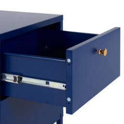Wyld And Coco Bluesteel Bedside Table Two-Drawer Nightstand, Industrial Glam Steel, Gold Knobs, Compact (W43 X D40 X H55Cm) - thumbnail 5