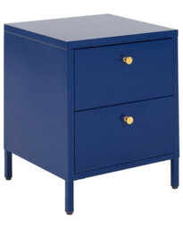 Wyld And Coco Bluesteel Bedside Table Two-Drawer Nightstand, Industrial Glam Steel, Gold Knobs, Compact (W43 X D40 X H55Cm) - thumbnail 3