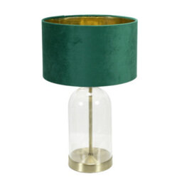 Valuelights Jessy Glass With Gold Trim Table Lamp With Forest Green Velvet With Gold Inner Lamp Shade And Bulb - thumbnail 2