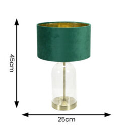 Valuelights Jessy Glass With Gold Trim Table Lamp With Forest Green Velvet With Gold Inner Lamp Shade And Bulb - thumbnail 5