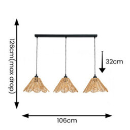 Valuelights Vine Natural Rattan Flower Shade 3 Drop Matte Black Diner Ceiling Pendant Light - thumbnail 7