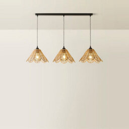 Valuelights Vine Natural Rattan Flower Shade 3 Drop Matte Black Diner Ceiling Pendant Light - thumbnail 3
