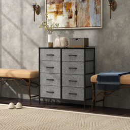 Homcom 8 Drawer Fabric Chest Of Drawers W/ Wooden Top For Hallway Black - thumbnail 9