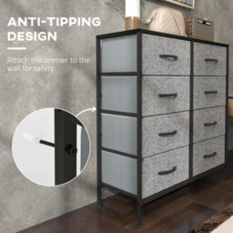 Homcom 8 Drawer Fabric Chest Of Drawers W/ Wooden Top For Hallway Black - thumbnail 5