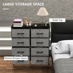 Homcom 8 Drawer Fabric Chest Of Drawers W/ Wooden Top For Hallway Black - thumbnail 4