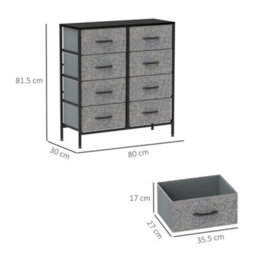 Homcom 8 Drawer Fabric Chest Of Drawers W/ Wooden Top For Hallway Black - thumbnail 3