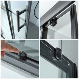 Homestylestore Black Grid Sliding Door Shower Enclosure And Light Grey Slate Effect Tray 1400 X 800mm - thumbnail 3