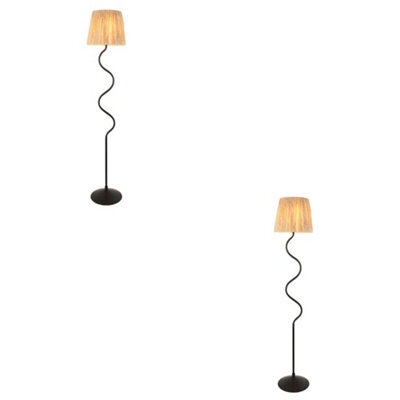 Loops Elegant 2 Pack Tall Floor Lamps In Matt Black And Natural Raffia For Modern Interiors - image 1
