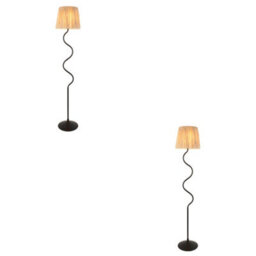 Loops Elegant 2 Pack Tall Floor Lamps In Matt Black And Natural Raffia For Modern Interiors - thumbnail 1