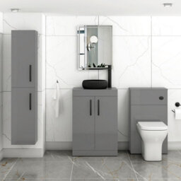 Royal Bathrooms Turin 500mm Freestanding Bathroom Vanity Unit With Sink 2 Door Indigo Grey Gloss & Milan Black Countertop Basin - thumbnail 3