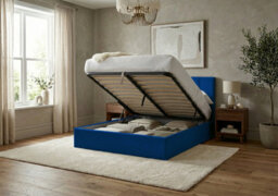Adore Designs Stafford Plush Velvet Ottoman Sleigh Bed - 5Ft Kingsize - Blue - thumbnail 2