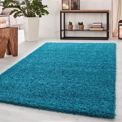 Wadan 80X150Cm Teal Blue Shaggy Rug - Rectangular Soft Touch Thick Pile Modern Area Rug - Rugs For Living & Bedroom Non Shedding - image 1