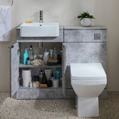 Homestylestore 1050mm Concrete Grey Bathroom Combination Vanity Wc Unit With Toilet And Chrome Pull Handle - image 1