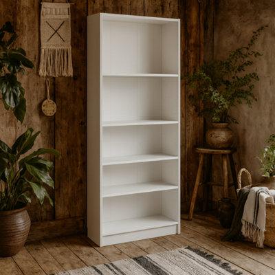 Wyld Haus Amberfern Tall Wide White Wooden Bookcase, 4 Shelves - image 1