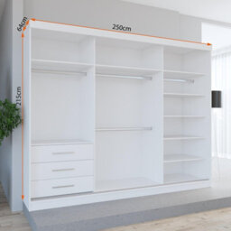 Fhif Dubai Gold 250Cm White Sliding Door Wardrobe Modern Bedroom Storage With Full Length Mirror Shelves And Hanging Rails - thumbnail 2