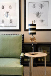 Elegant Gold Leaf Table Lamp With Black And Cream Stripes - Led E27 Bulb 60W - thumbnail 2