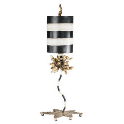 Elegant Gold Leaf Table Lamp With Black And Cream Stripes - Led E27 Bulb 60W
