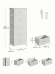 LEDREM Drawer Unit, Dresser With 5 Fabric Drawers, Metal Frame, Tall And Slim, For Bedroom Closet,grey - thumbnail 5