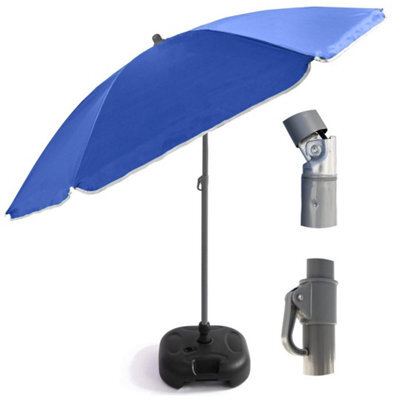 240Cm (7Ft 8In) Uv Resistant Adjustable Tilting Parasol With Base Blue - image 1
