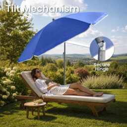 240Cm (7Ft 8In) Uv Resistant Adjustable Tilting Parasol With Base Blue - thumbnail 4