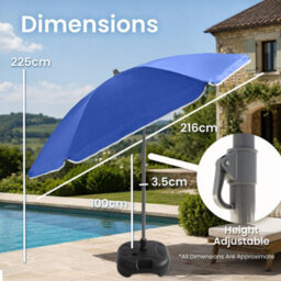 240Cm (7Ft 8In) Uv Resistant Adjustable Tilting Parasol With Base Blue - thumbnail 5