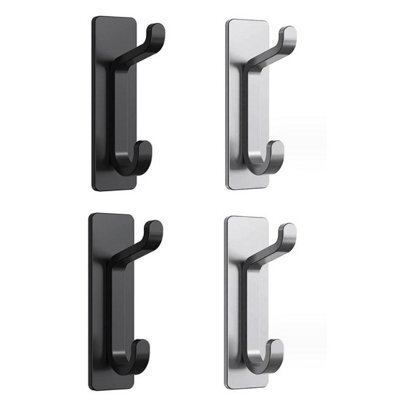 Black And Gray, 4-Piece Adhesive Wall Hook Set, Bathroom Towel Rack, Kitchen Dish Towel Hook, Adhesive Coat Hook - image 1