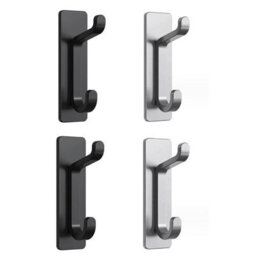 Black And Gray, 4-Piece Adhesive Wall Hook Set, Bathroom Towel Rack, Kitchen Dish Towel Hook, Adhesive Coat Hook - thumbnail 1