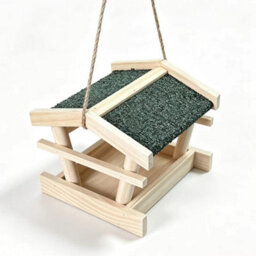 Wooden Hanging Bird Feeder Table With Roof Outdoor Wild Bird Feeding Station Rope Seed Tray For Garden Patio Balcony Trees - thumbnail 3