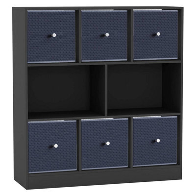 Urbn-Living Black, Navy Blue - Asymmetrical 8 Cube Bookcase Unit W/ 6 Drawer Inserts - image 1