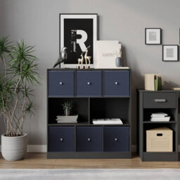 Urbn-Living Black, Navy Blue - Asymmetrical 8 Cube Bookcase Unit W/ 6 Drawer Inserts - thumbnail 3