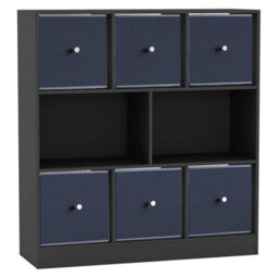 Urbn-Living Black, Navy Blue - Asymmetrical 8 Cube Bookcase Unit W/ 6 Drawer Inserts - thumbnail 1