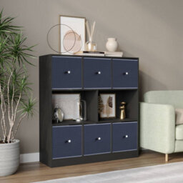 Urbn-Living Black, Navy Blue - Asymmetrical 8 Cube Bookcase Unit W/ 6 Drawer Inserts - thumbnail 2