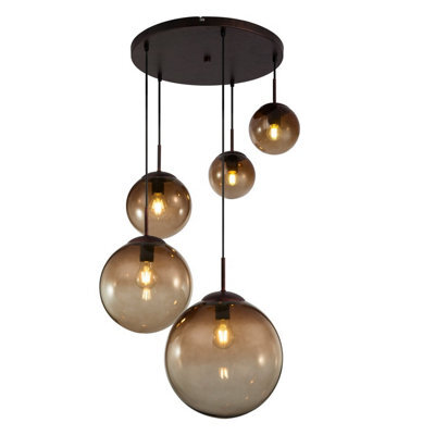 Luminosa Lighting Luminosa Varus Cluster Pendant Ceiling Light Brown Amber Glass Shade 5X E27 - image 1